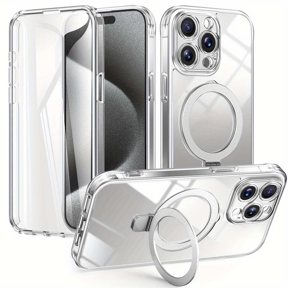 Case for Iphone 16/15/14/13 Pro Max 16Plus 15Plus 14 Plus, Featuring a Built-In PET Flexible Screen Protector And a Ring Holder Kickstand, Offering a Full-Body Dual-Layer Rugged Shockproof Protective Cover.