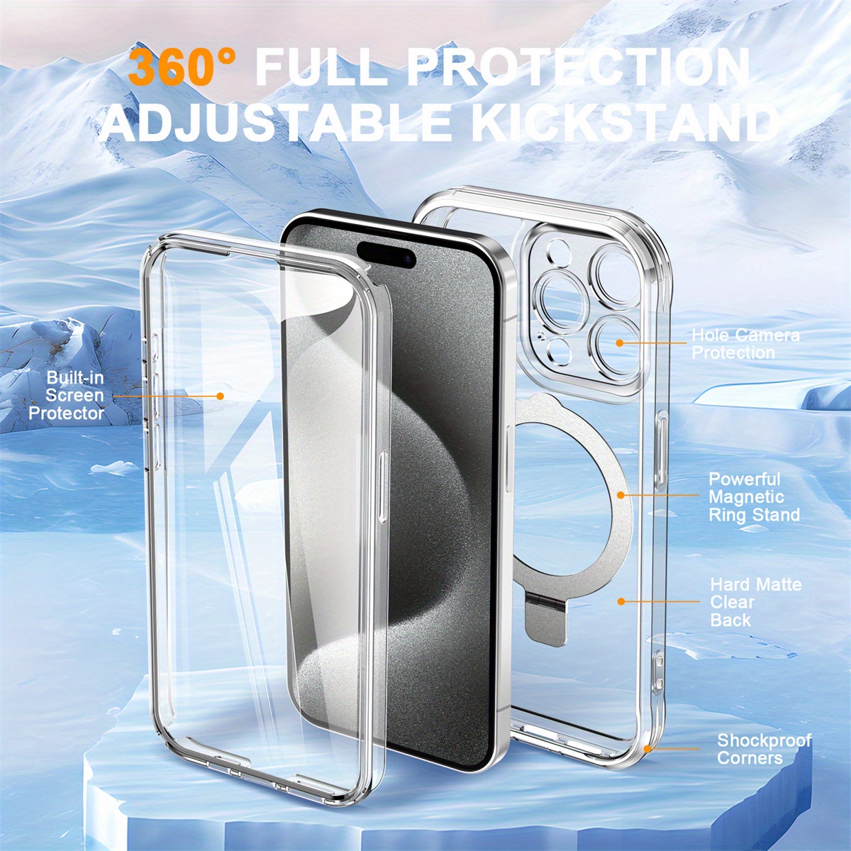 Case for Iphone 16/15/14/13 Pro Max 16Plus 15Plus 14 Plus, Featuring a Built-In PET Flexible Screen Protector And a Ring Holder Kickstand, Offering a Full-Body Dual-Layer Rugged Shockproof Protective Cover.