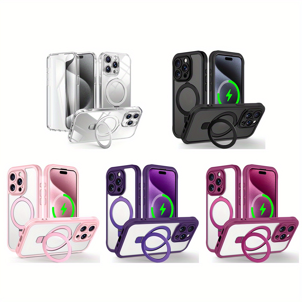 Case for Iphone 16/15/14/13 Pro Max 16Plus 15Plus 14 Plus, Featuring a Built-In PET Flexible Screen Protector And a Ring Holder Kickstand, Offering a Full-Body Dual-Layer Rugged Shockproof Protective Cover.