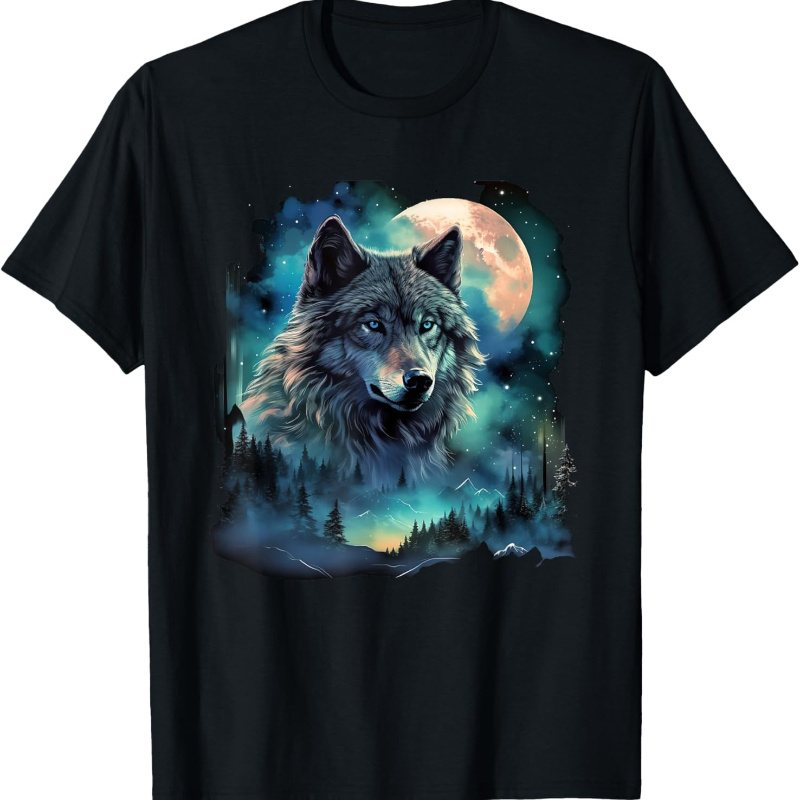 

Wolf Print T-shirt Cotton Casual Summer Tee, Trendy Tops Crew Neck Tee, Comfort Street Style Tee, Must-have Fashionable Tee