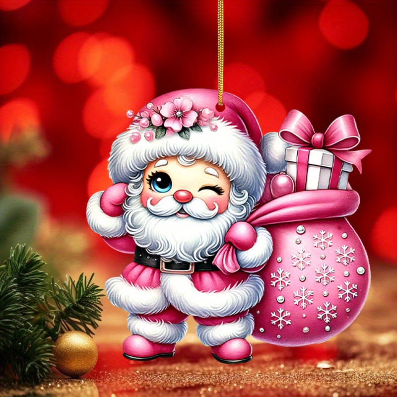 

1pc, Jit Acrylic Santa Girl Ornament, 2d Pink Christmas Princess, Festive Hanging Decor For Home, Christmas Tree, Car Interior, Bags, Key Charm, Gift Decor, Holiday Party Favor, Car Accessories