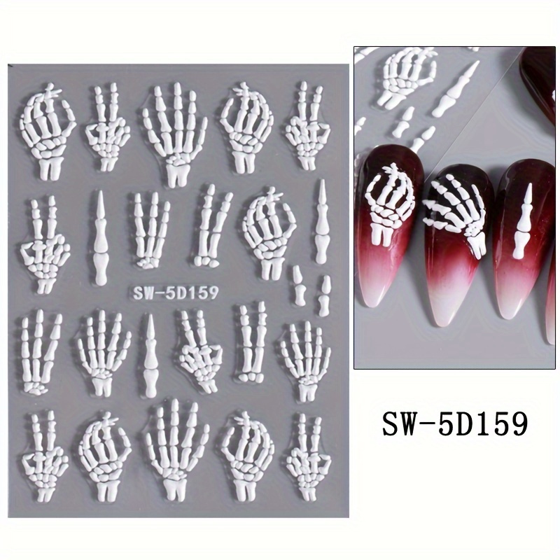 20-teiliges Nageldesign-Set Mit Schädel-Strass – 3D-Ghost-Nagelstickers Aus Legierung Für Halloween, Partys Oder Täglichen Style