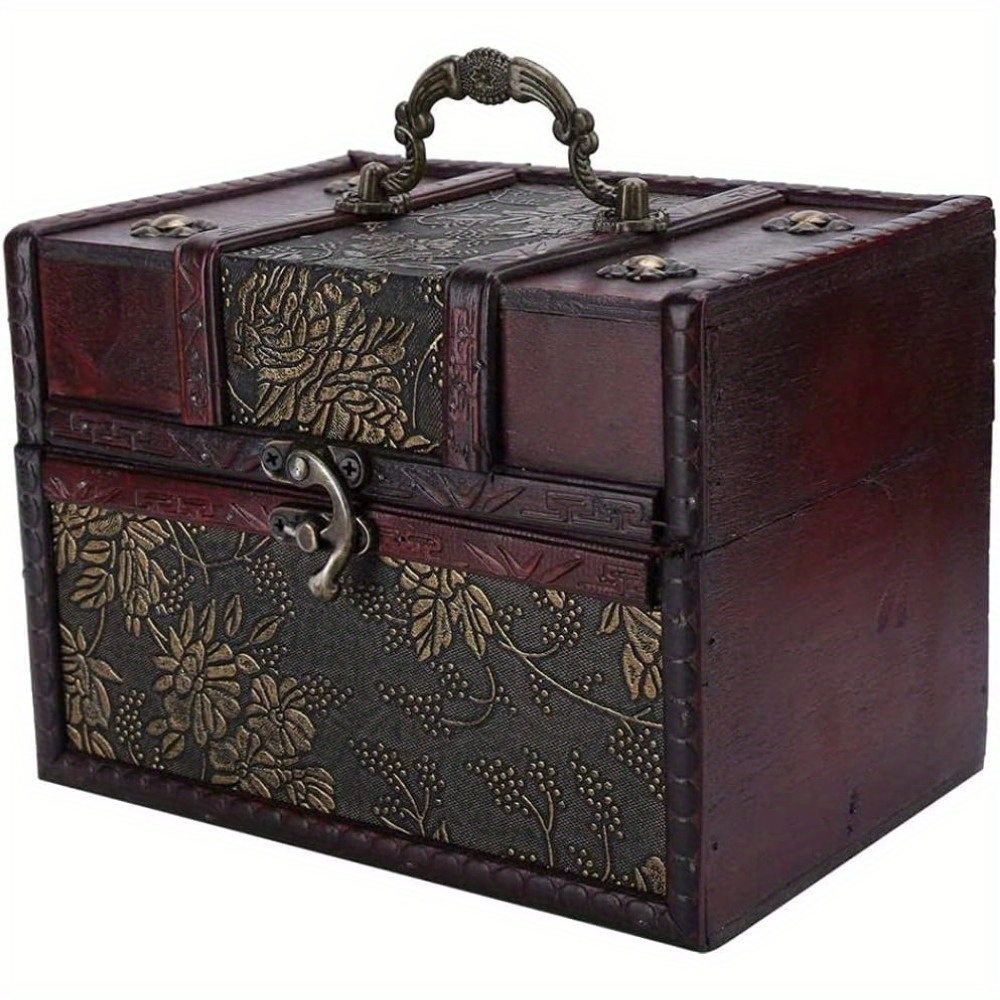 

Elegant Vintage Wooden - Decorative Storage Box With Floral , Brass Handles & Clasp Lock | Jewelry, Collectibles & Home Decor | In 4 Styles, Jewelry Box, Keenso