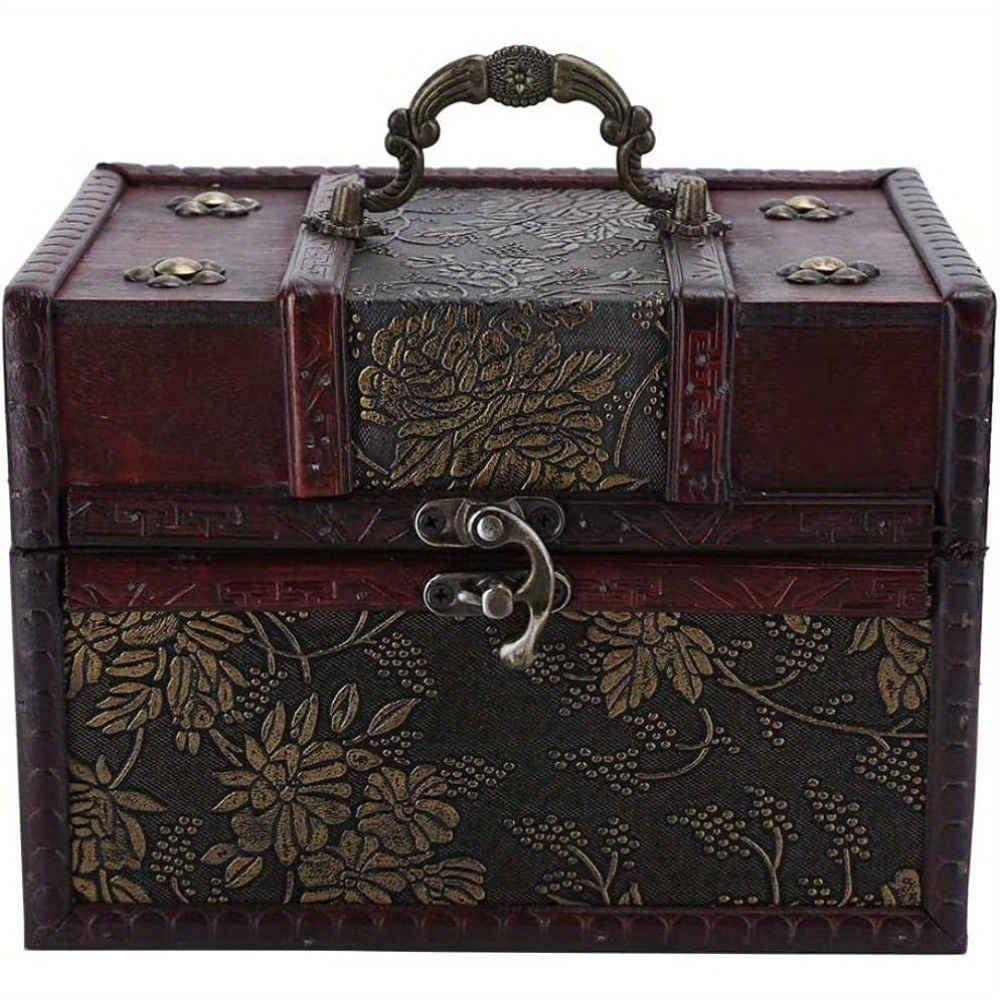 TEMU Vintage Storage Box, Portable Decorative Wooden , 4 Styles Wooden Storage Trunk For Gift, Jewelry, Objects, Collectibles, Home Decor,