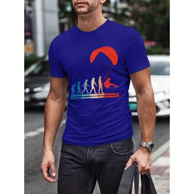 

T-shirt Skydiving Evolution pour homme - Col rond décontracté, % polyester, tissu extensible moyen, T-shirt à manches courtes coupe standard pour les activités de en été