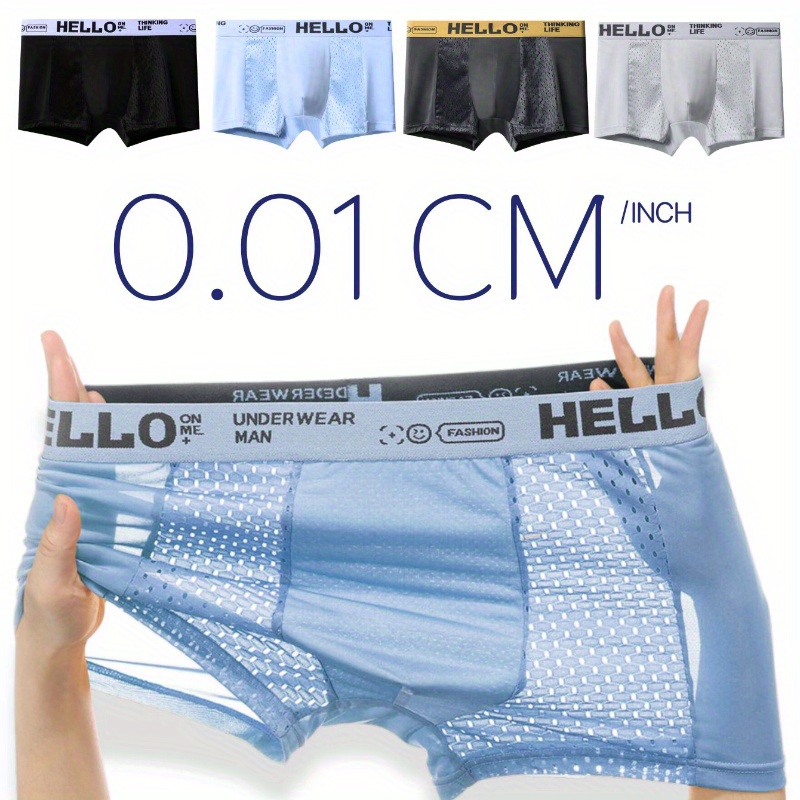 

4pcs Men's Waistband, Polyester 93% Spandex 7% Mesh Breathable And Square Pants, Black Dark Gray