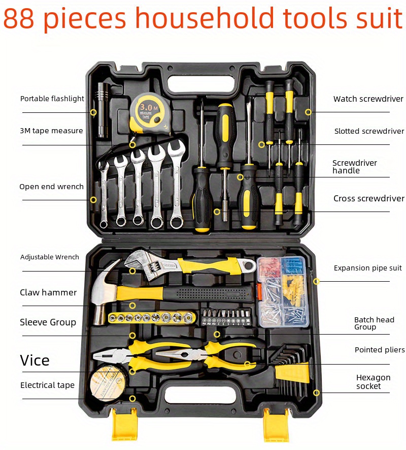 88pcs 1set household multifunctional hardware manual tool set combination wrench screwdriver hammer ruler multifunctional set details 0