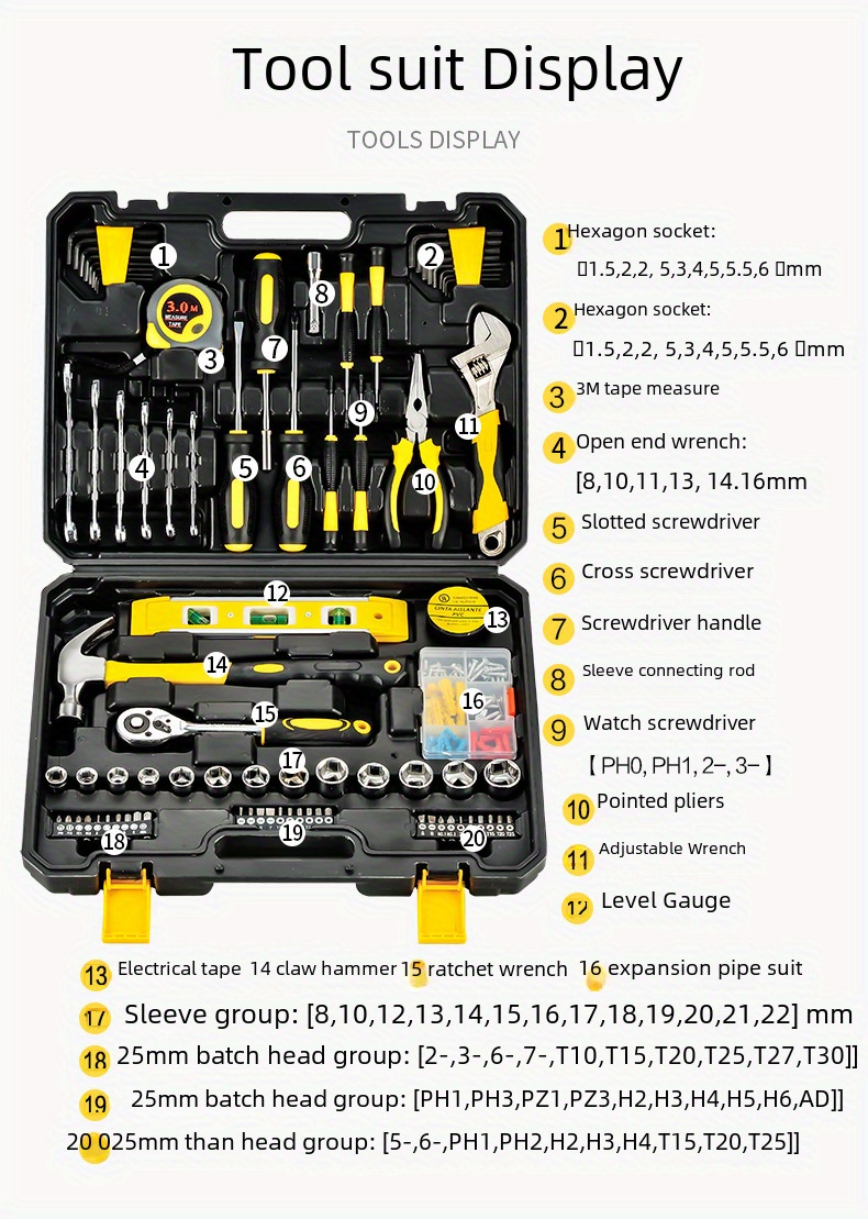 88pcs 1set household multifunctional hardware manual tool set combination wrench screwdriver hammer ruler multifunctional set details 4