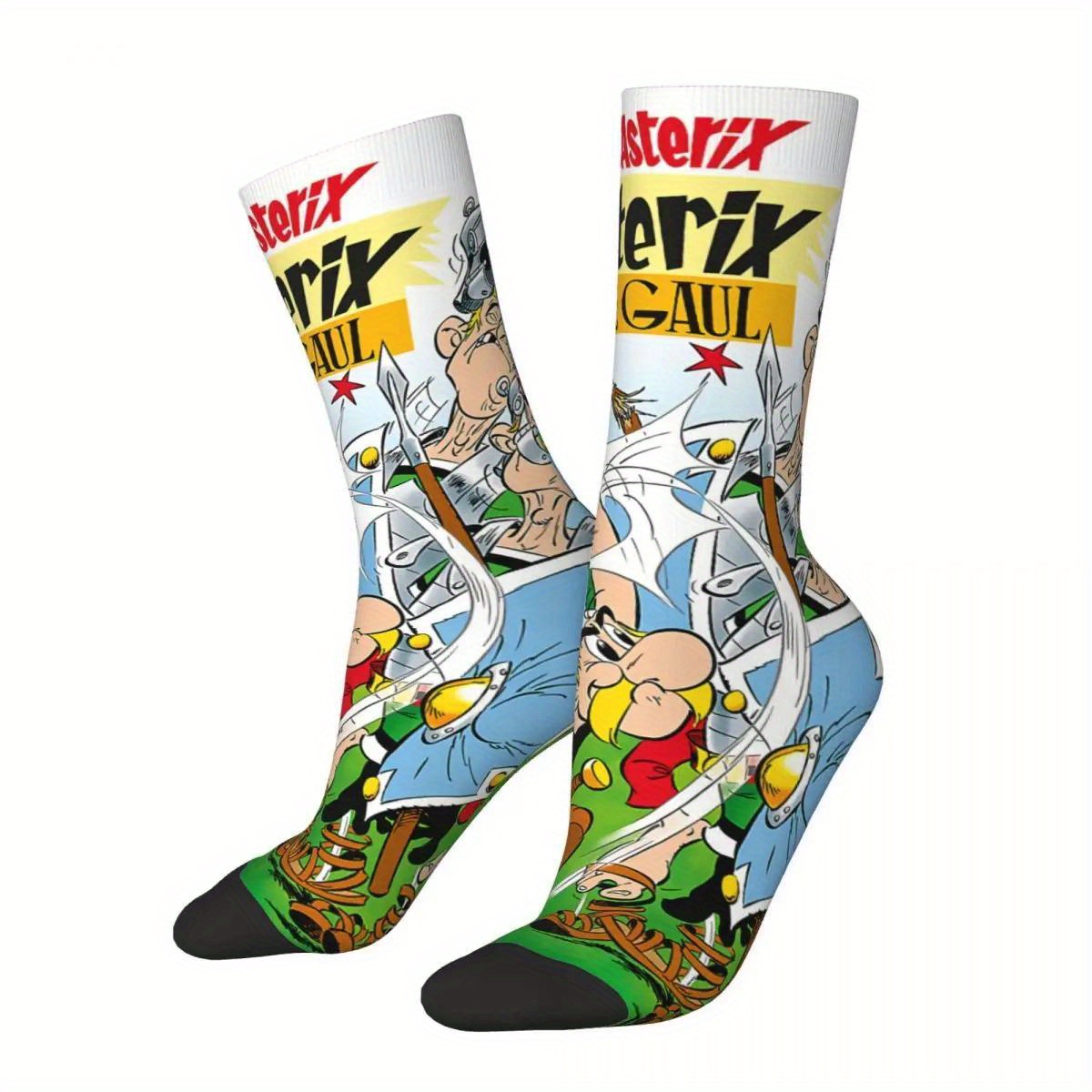 

Asterix The Comic Characters Novelty Socks - 1 Pair 3d Cartoon Crew Socks, Woven Polyester With Elastane, Hand Washable, Adults Unisex