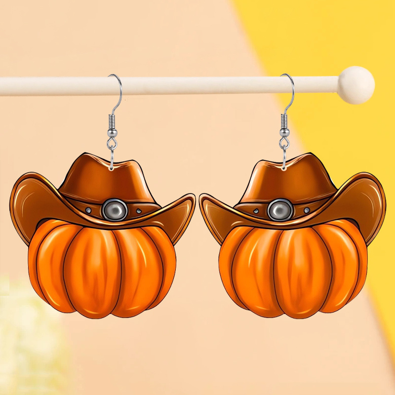 

Festive Thanksgiving Pumpkin Cowboy Hat Acrylic Earrings - Perfect For Fall Harvest Parties And Celebrations