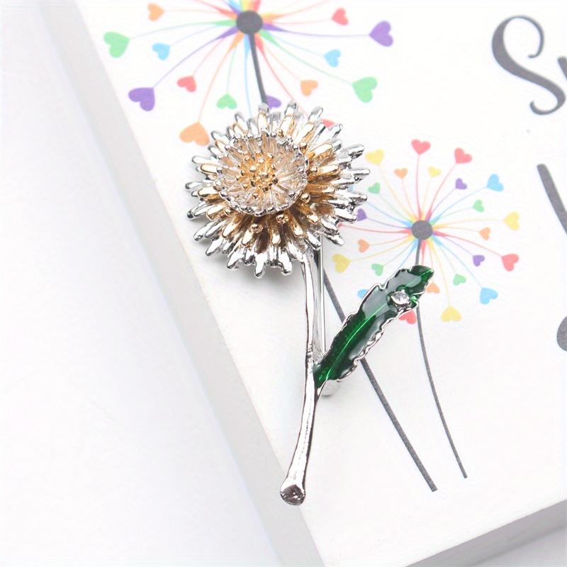 

Luxury Floral Brooch, High-end Women's Pin, Dandelion Design, Sunflower Inspired, Natural Style, High-quality Crystal And Enamel