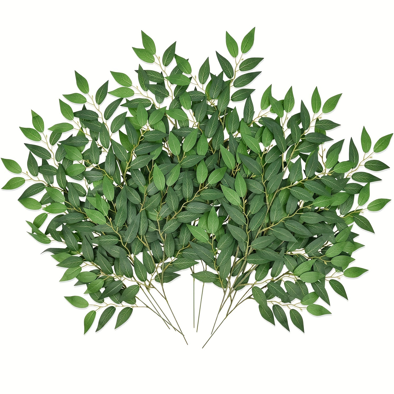 Image of A Set Of 12 Artificial Green Leaf Stems, Designed For Outdoor Use, Suitable For Vases, Bridal Wedding Arches, Tables, And Home Center Decorations