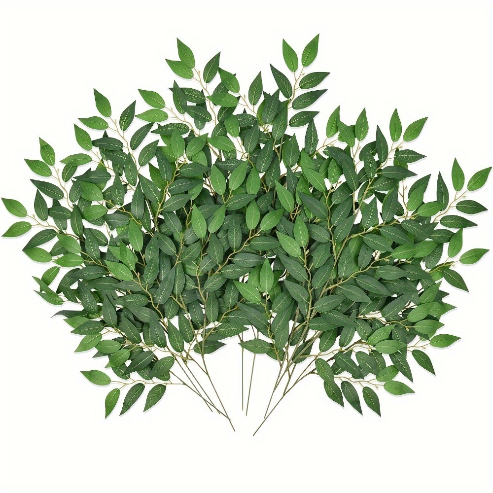 

12 Pack Silk Leaves, Artificial Greenery Stems For Vases, Green For Bridal Wedding Arch Table, Centerpieces - Decor