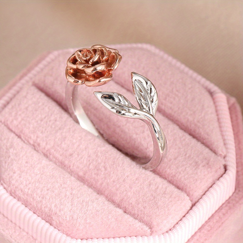 Vintage Inspired Rose & Leaf Ring in Durable Metal