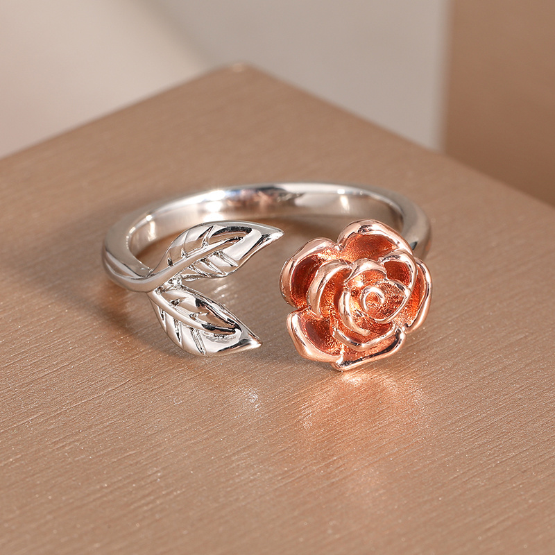 Vintage Inspired Rose & Leaf Ring in Durable Metal