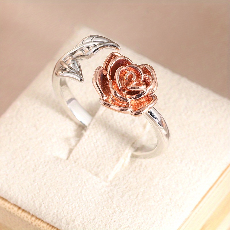 Vintage Inspired Rose & Leaf Ring in Durable Metal