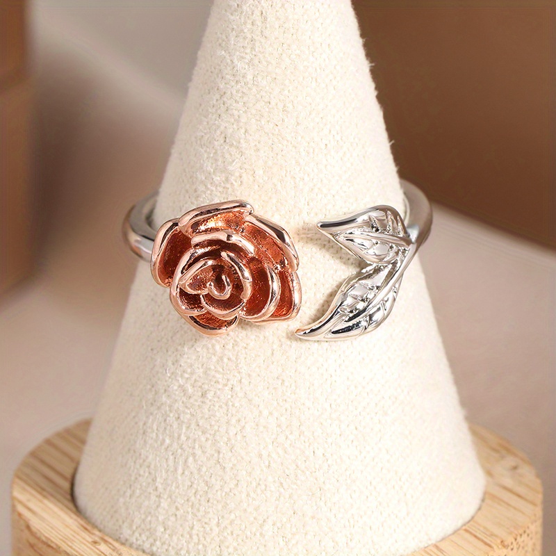 Vintage Inspired Rose & Leaf Ring in Durable Metal