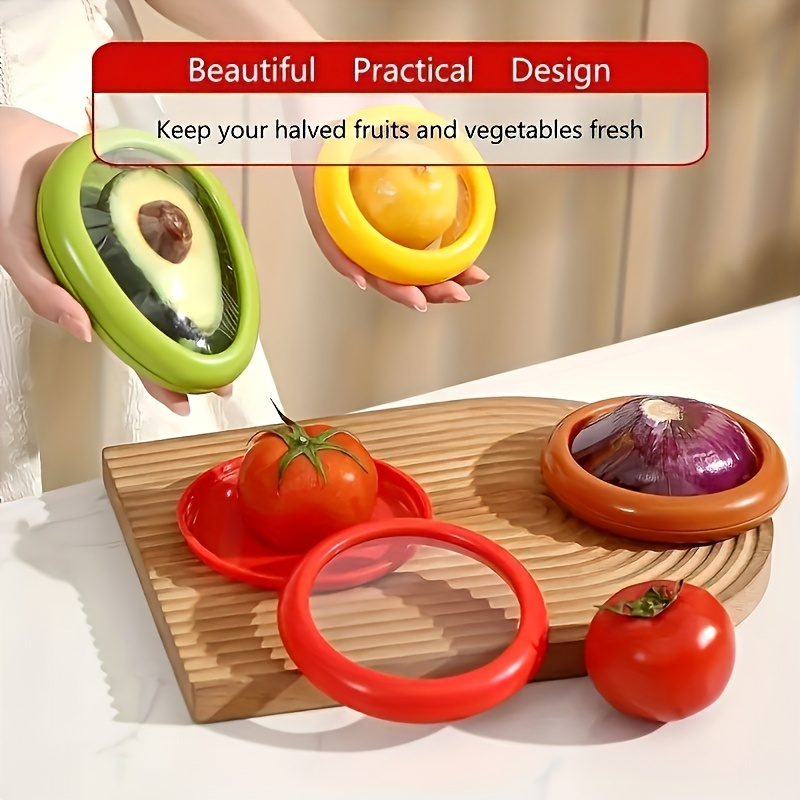 4 Fruit And Vegetable Fresh-Keeping Silicone Food Storage Containers: Stackable, Leak-Proof, Antioxidant, Portable Sealed Food Safe Lids, Suitable for Refrigerator, Kitchen, Camping