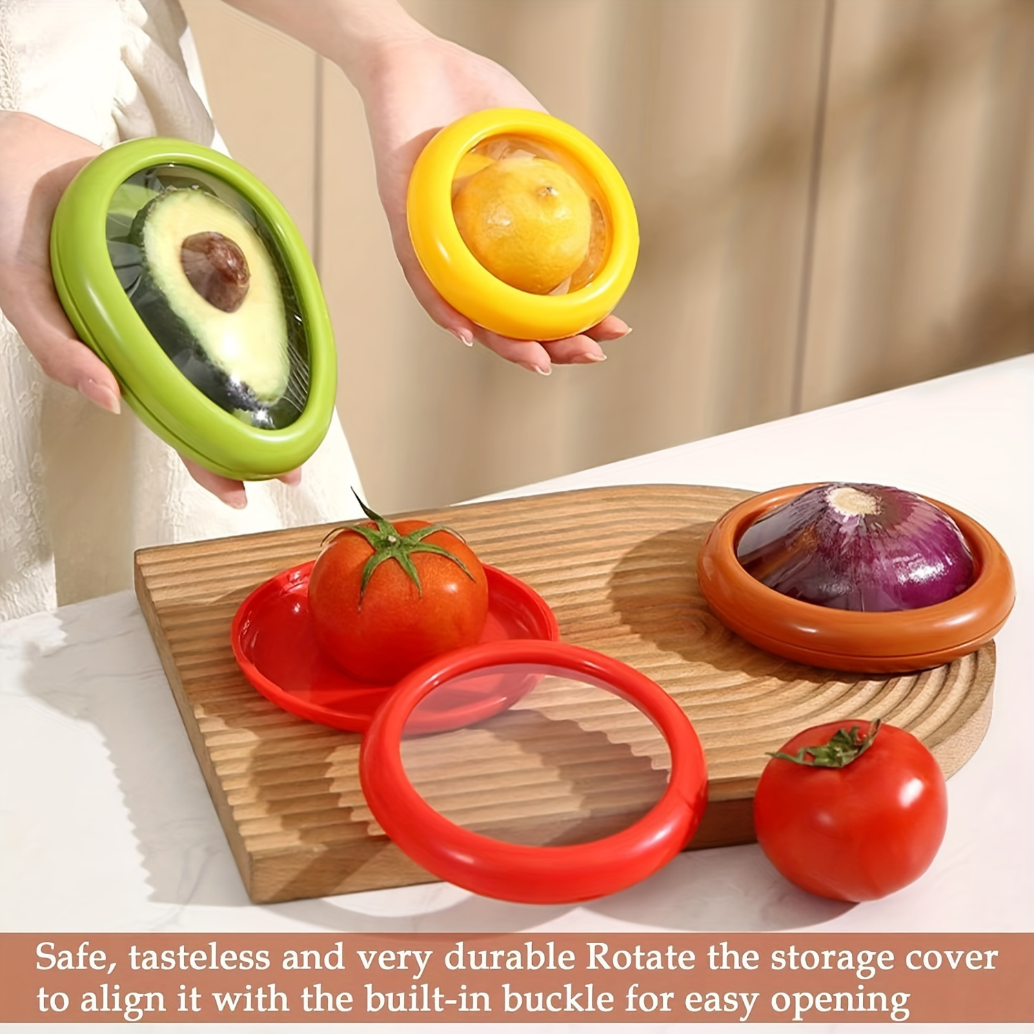 4 Fruit And Vegetable Fresh-Keeping Silicone Food Storage Containers: Stackable, Leak-Proof, Antioxidant, Portable Sealed Food Safe Lids, Suitable for Refrigerator, Kitchen, Camping