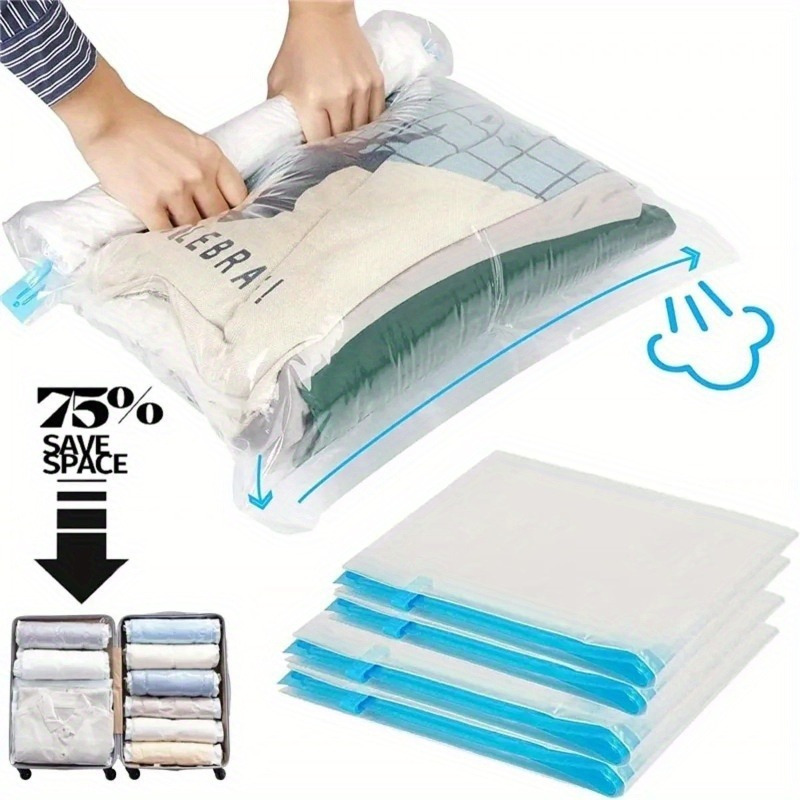 

6/16pcs Plastic Travel Bags, Space-saving Manual Clothes Vacuum Storage Bag, Zip Closure, Durable, Washable, Anti-fade, Essential For Travel And Home Packaging