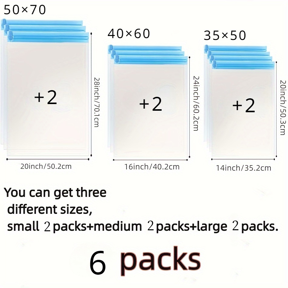 TEMU 6/16pcs Plastic Travel Bags, Space-saving Manual Clothes Vacuum Storage Bag, Zip Closure, Durable, Washable, Anti-fade, Essential For Travel And Home Packaging