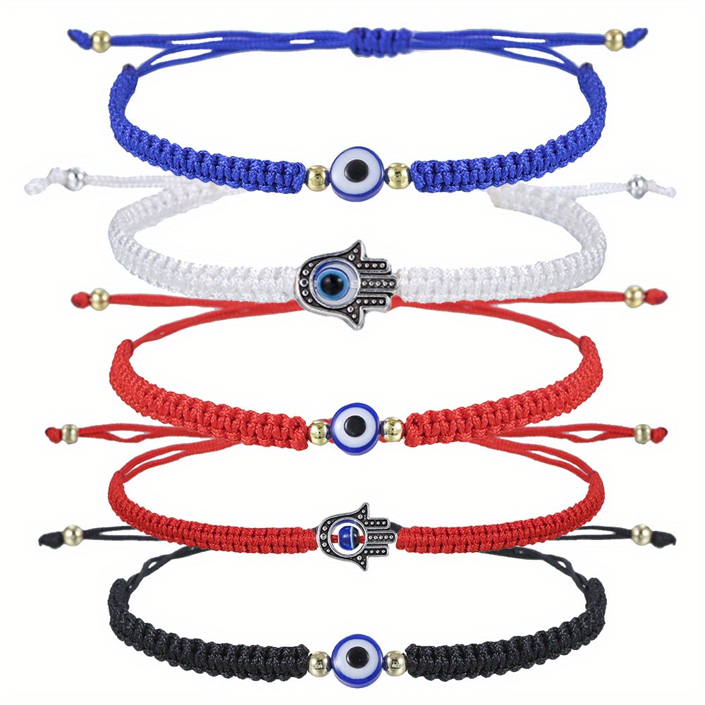 

Fatima Palm Evil Eye Red Cord Braided Adjustable Bracelet