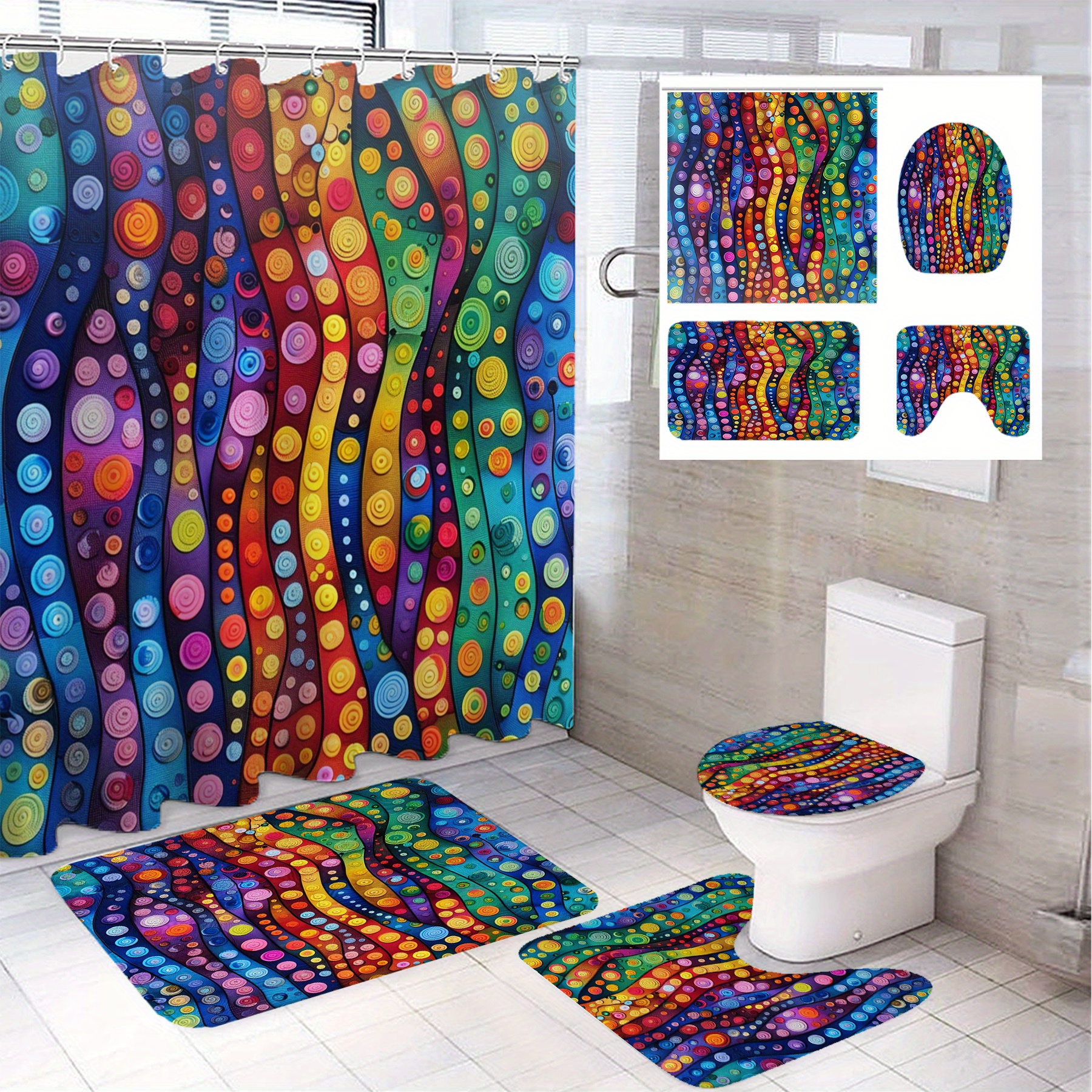 

1/4pcs Small Dot Pattern Printed Shower Curtain, Bathroom Decoration, Polyester Bathroom Set 12 , Bathroom Mat, And U-shaped Mat Decoration 71*71in Christmas And Halloween Decoration