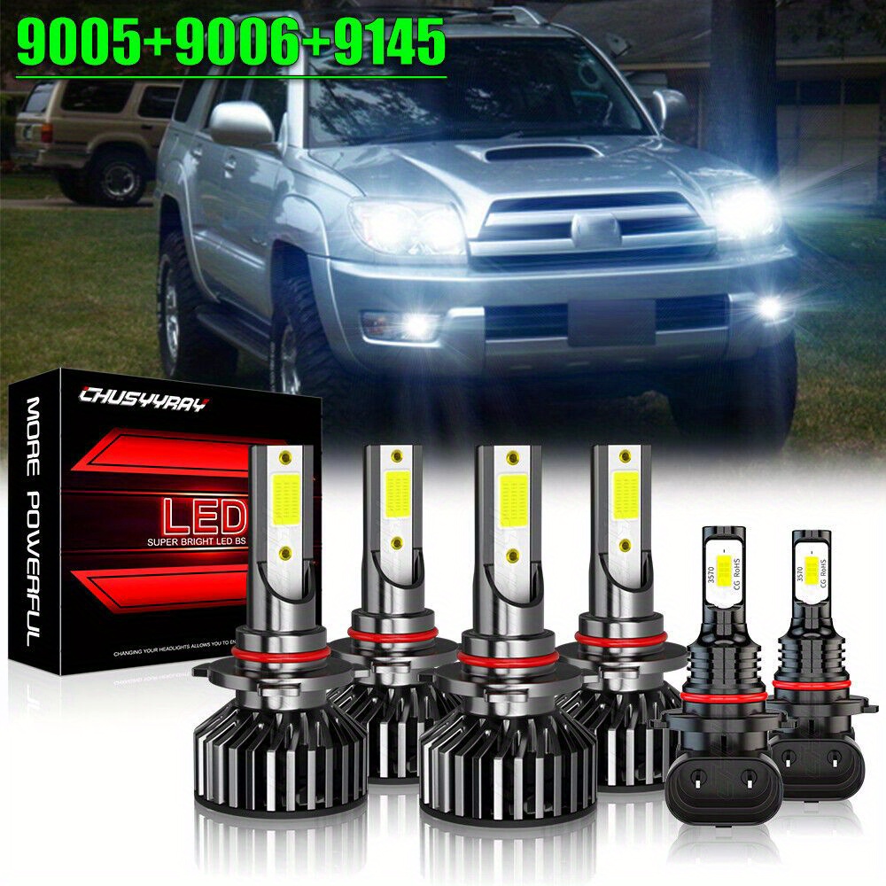 

6pcs Led Headlight Beam+fog Light Bulbs Combo Kit 9005+9006+9005 Fit For Toyota 4runner 2003-2005 6000k 26000lm