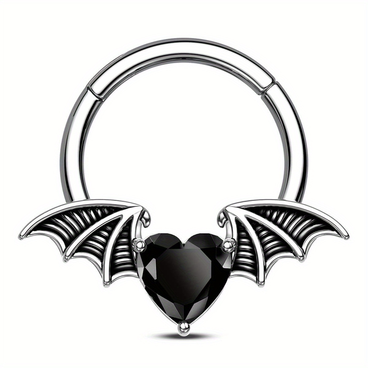 

16g Gothic Black Cz Heart Bat Wing Septum Ring