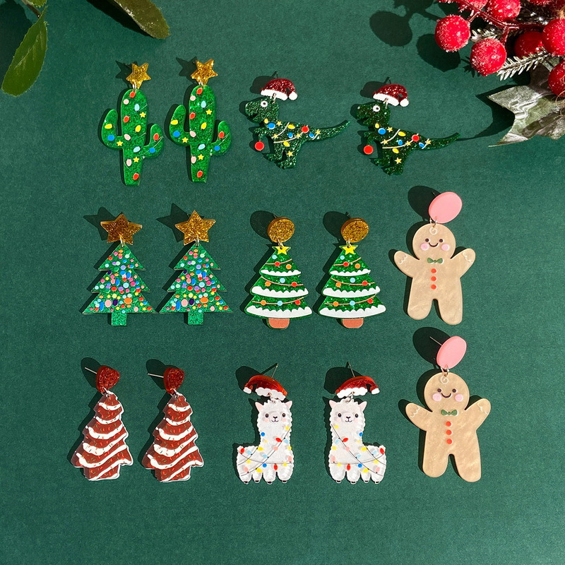TEMU 7pairs New Christmas Day Acrylic Earrings Sets, Charm Christmas Tree Gingerbread Dinosaur Earrings Holiday Acrylic Earrings, Holiday Earrings Decoration Christmas Jewelry Gifts For Women Girls