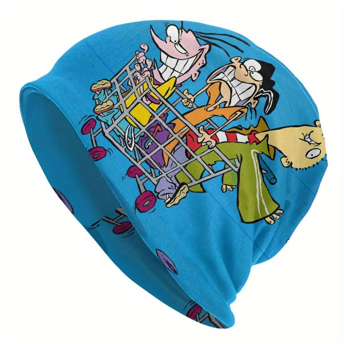 

Cartoon Characters Knit Beanie Cap, Fashionable Polyester Blend Hat With 95% Polyester And 5% Elastane, Adult Soft Warm Headwear With Cart Design