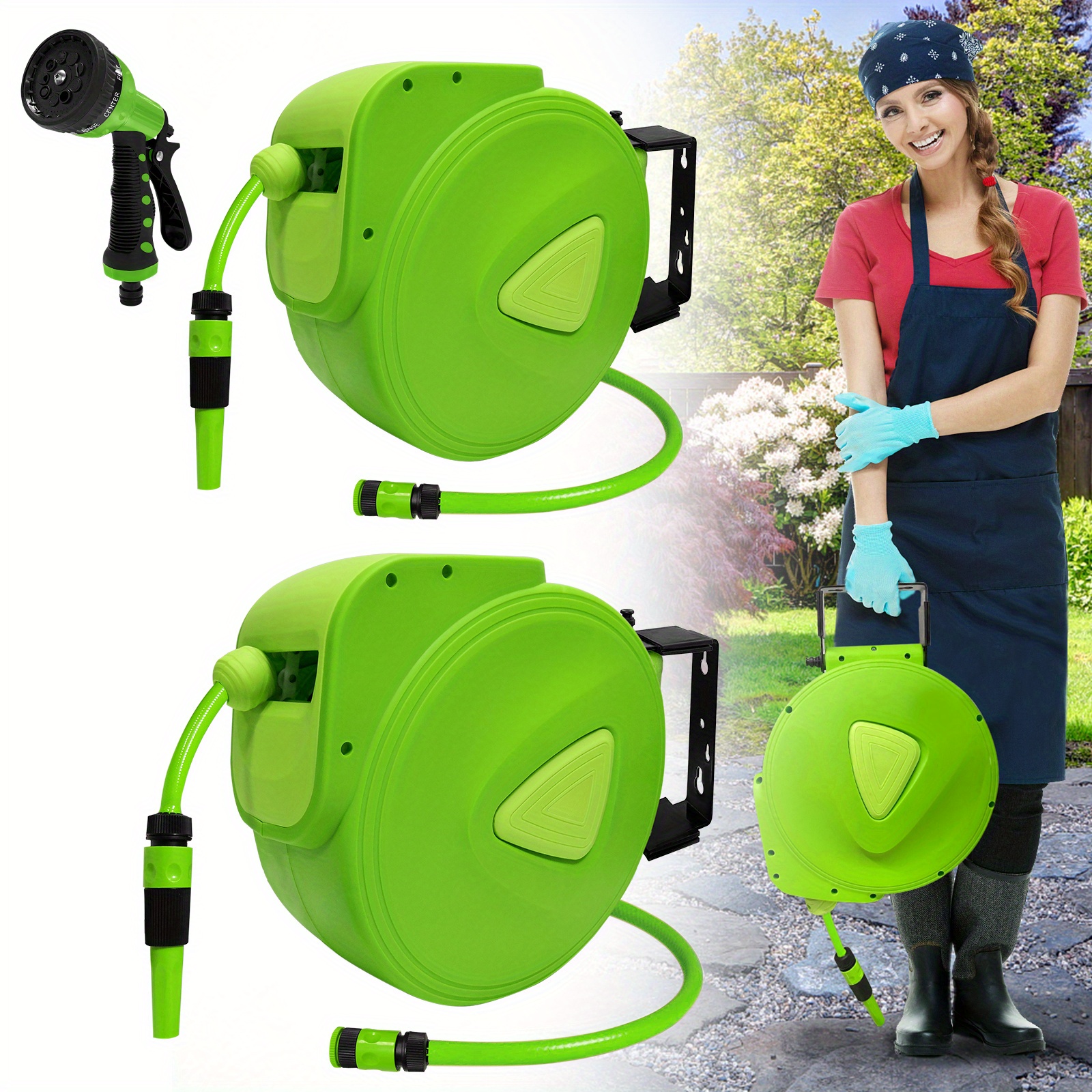 

Mobile Hose Reel With Automatic Hose Box, 180° Swiveling, With Carrying Handle, For Irrigation, Car Washing