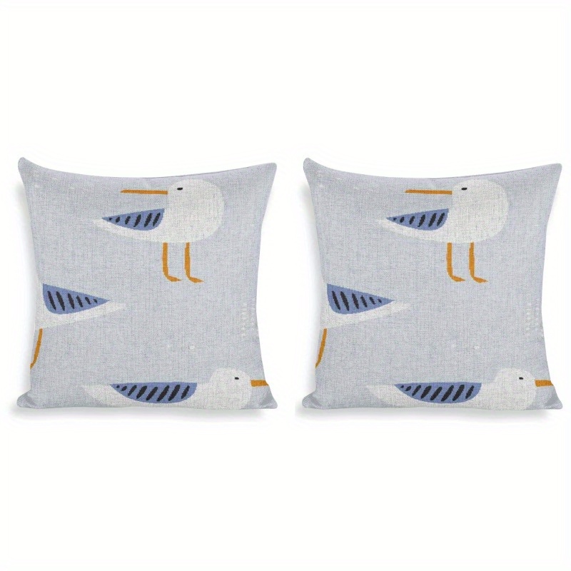 

Contemporary Linen Throw Pillow Covers, 18x18 Inch, Woven Geometric Seagull Pattern, Spot-clean Easy Care, Versatile For Various Rooms, Set Of 2