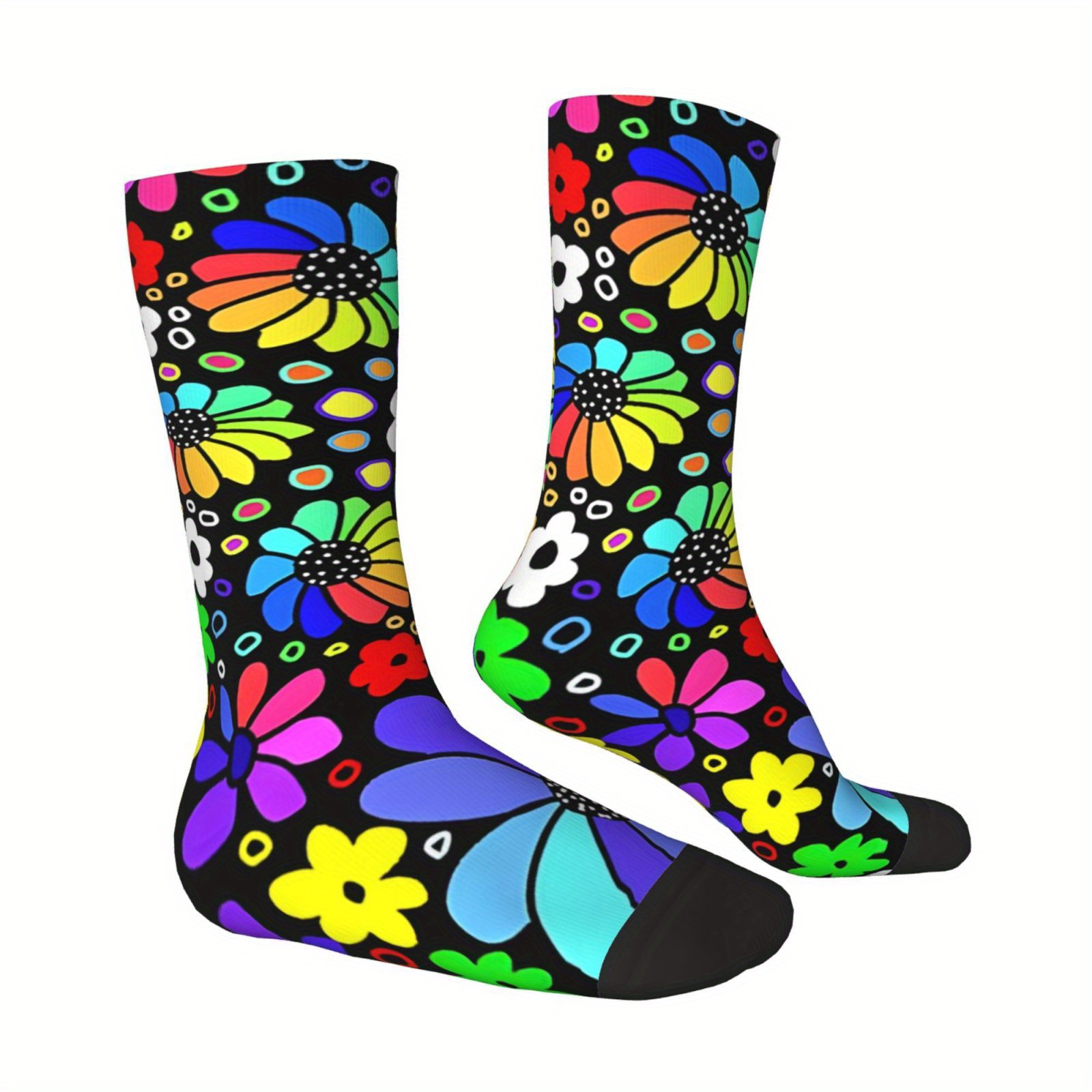 

1 Pair Unisex Socks With Pattern – Knit Polyester Fabric, – Polyester 95%, Elastane 5% – Hand Washable – Fun Novelty Crew Socks For Men And Women