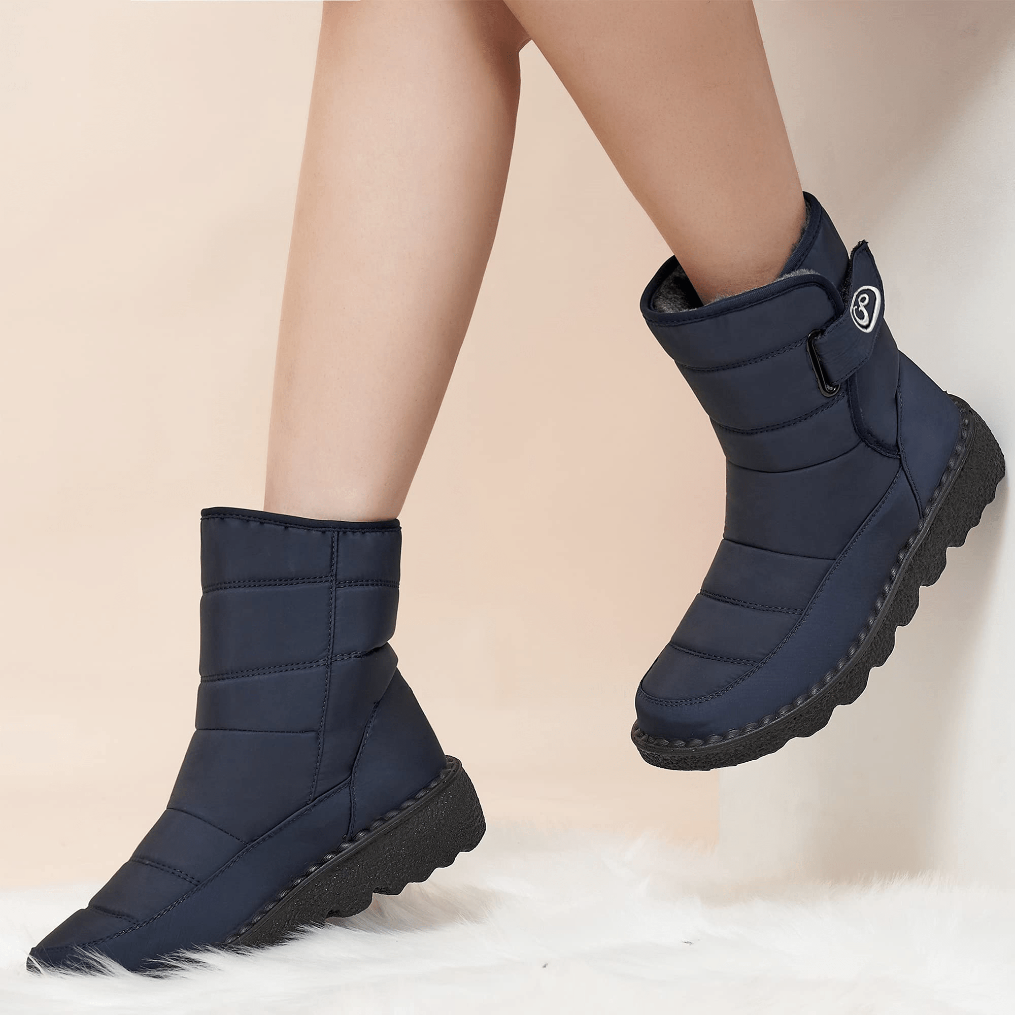 

Women's Plush Lined Snow Boots, Thermal Waterproof Hook & Loop Ankle Boots, Winter Warm Outdoor Shoes