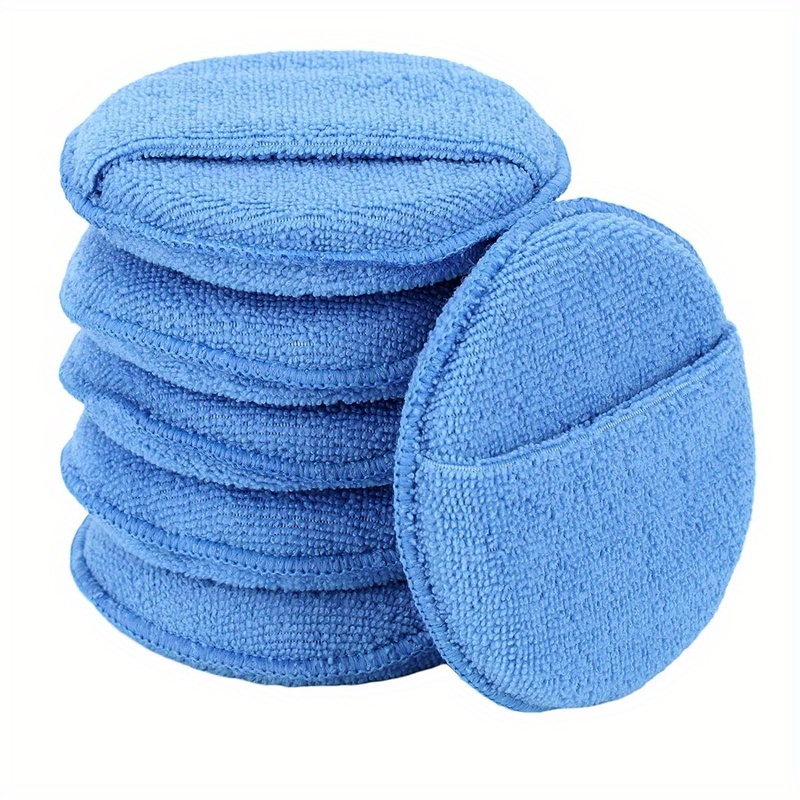 TEMU Set Of 6 New Microfiber Wax Applicator Pads Designed For Cars, Featuring A For , Ideal For Buffing And Polishing, Measuring 5 Inches.