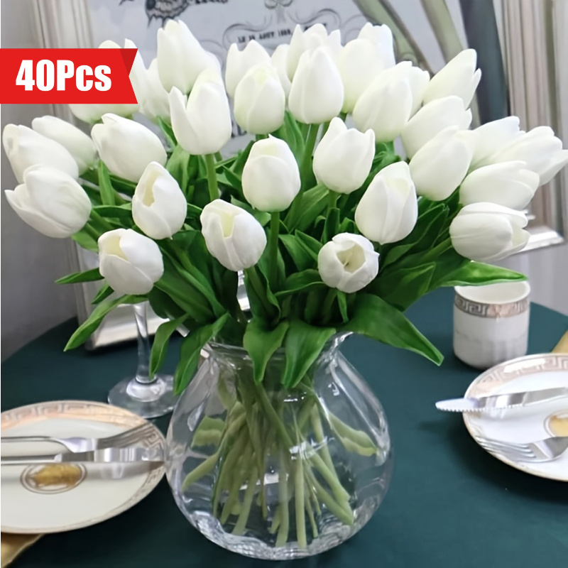 

40pcs Artificial Flowers, White Bouquet, Lifelike Touch Plastic Fake Flowers For Home, Office, Wedding, Engagement, Spring Decor, 's Day, Easter Decoration