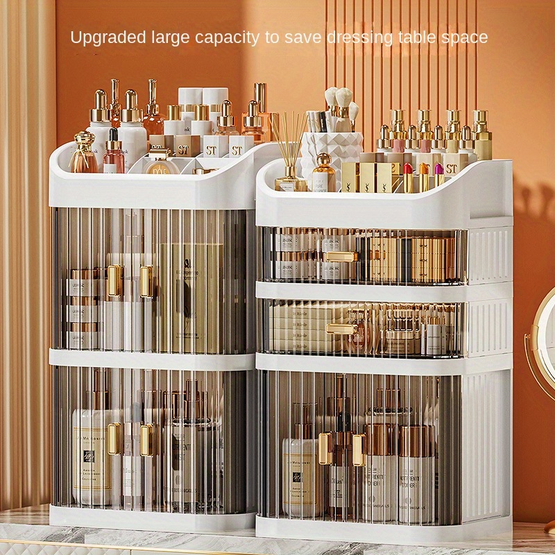 

Large Capacity Transparent Cosmetic Organizer - Sliding Drawer Storage Box For Makeup, Skincare & Lipstick - Lightweight Plastic Vanity Cabinet