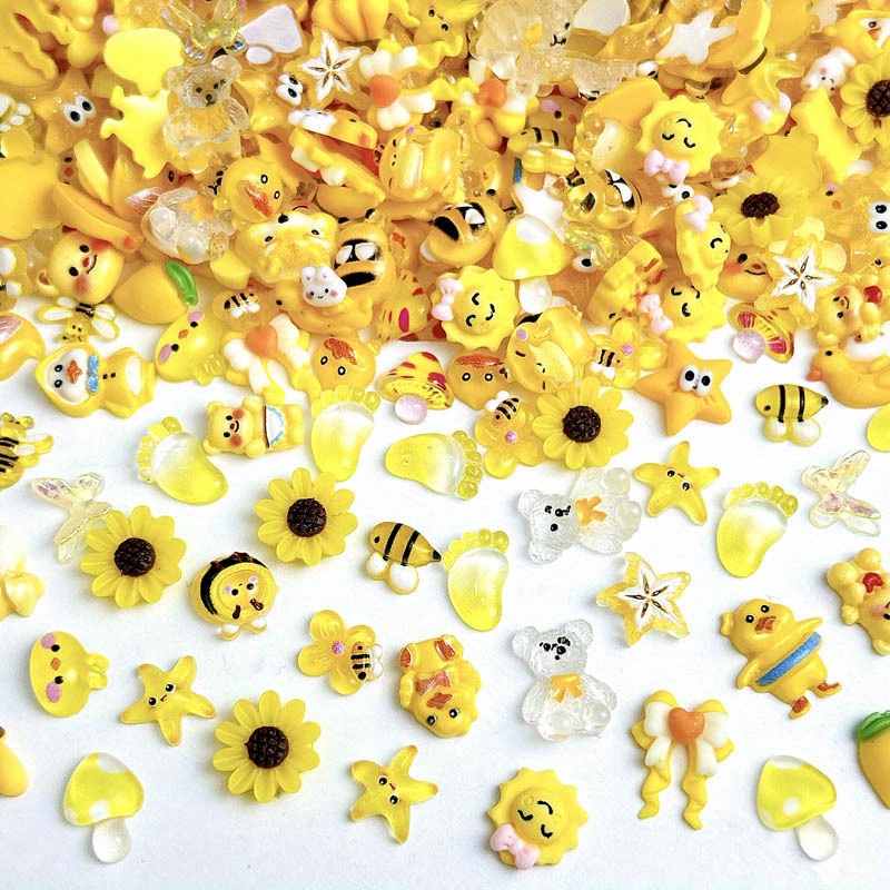 

50-pack Resin Charms Set - Yellow Theme Mix Including , Sunflowers, And Bees - Free Diy Craft Supplies For Jewelry Making And Accessories