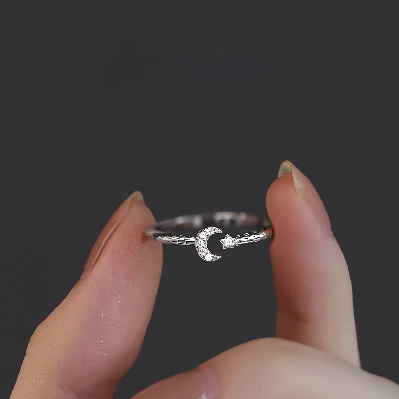 E-shop Funkelnder Stern- Mondring für Damen, Luxuriöses Nischen-Design, Verstellbarer Offenring für den Zeigefinger, Valentinstagsgeschenk, Trendige