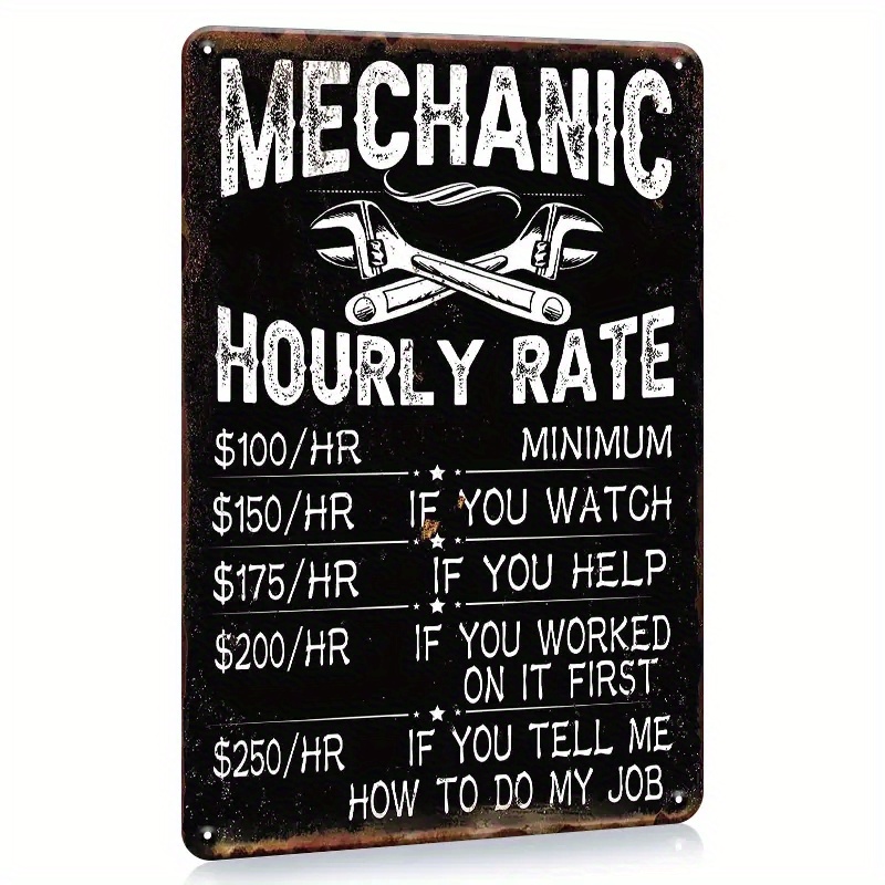 

2pcs Vintage Mechanic Rate Sign – Retro Humorous Wall Art For Garage Or Man Cave, Perfect Dad's Gift, 8x12inch Gloss Metal