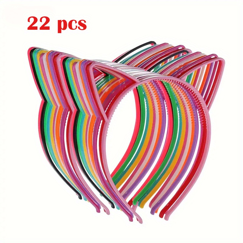 

22pcs Cute Cat Ear Headbands - Colorful Plastic Hair Hoops For Parties, Costumes & - Comfortable, Hand Washable & Versatile Hair Accessories For Women & Girls