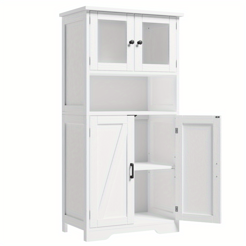 

'bathroom Cabinet Kitchen Pantry Storage Cabinet With Glass Doors & Adjustable Shelves50" Freestanding Cupboard Floor Linen Cabinet For Bathroom Room'