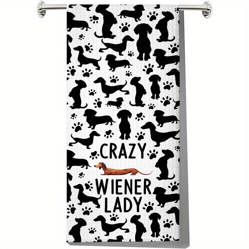 

Modern Woven Polyester Blend Dish Towel – Crazy Wiener Lady Dachshund Themed Kitchen Towel, Soft And Machine Washable, Perfect Owners – 1pc 18x26 Inch Dish Cloth