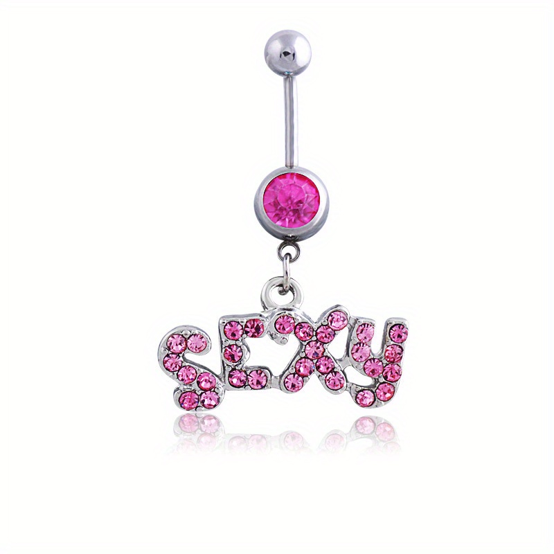 

1pc Zirconia "sexy" Letter Belly Button Ring - Chic Stainless Steel Piercing Jewelry, & Parties, Belly Button Jewelry