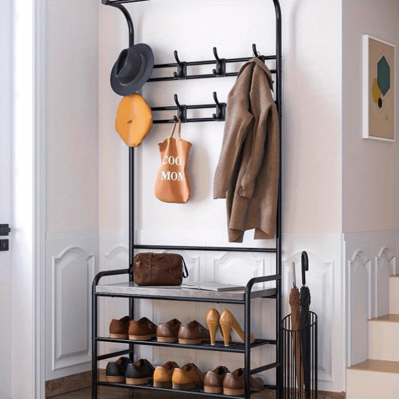 

Hall Tree Entryway Bench Narrow Coat Rack Shoe Bench 4-in-1 Coat Rack With Bench 3-tier Storage Shelf And 8 Hooks Coat Tree For Small Spaces Entryway Bedroom Rustic Gray