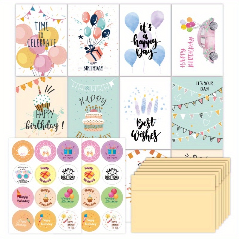 

50pcs Birthday Greeting Card Set With Envelopes And Stickers - Celebration Cards For Anyone, Diy Envelope Folding, Party Supplies