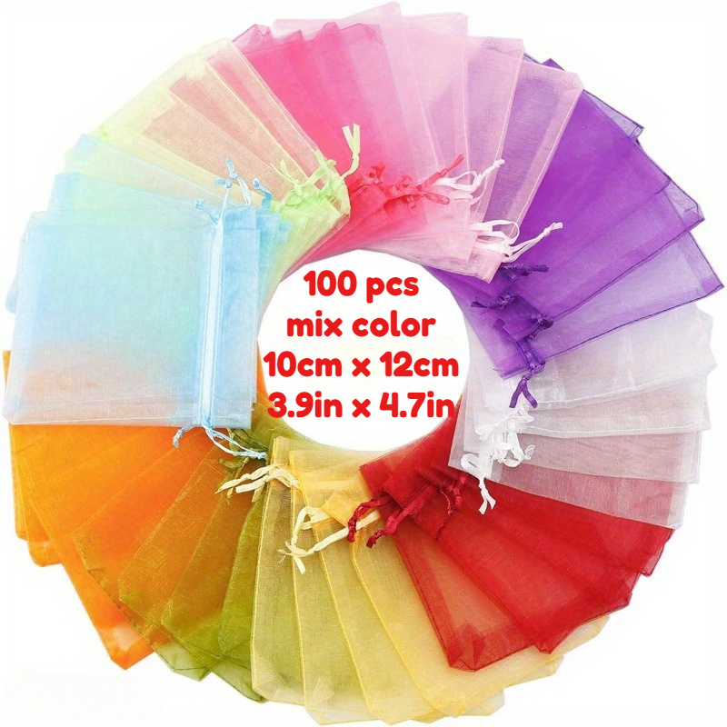 

100pcs Elegant Organza Gift Bags 4x5 Inches - Vibrant Assorted Colors With Secure Drawstring For Jewelry, Candy, Makeup & Party Favors - Perfect For Weddings & Events