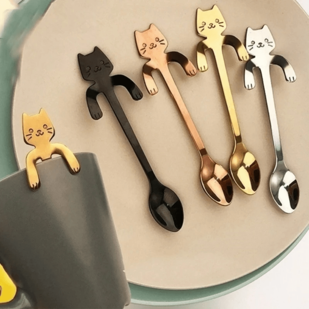 

3-piece Cat-shaped Stainless Steel Teaspoon Set - Adorable Mini Ice Cream & Dessert Scoops - Ideal Gift For Cat Enthusiasts - Durable And Fun Kitchen Utensils