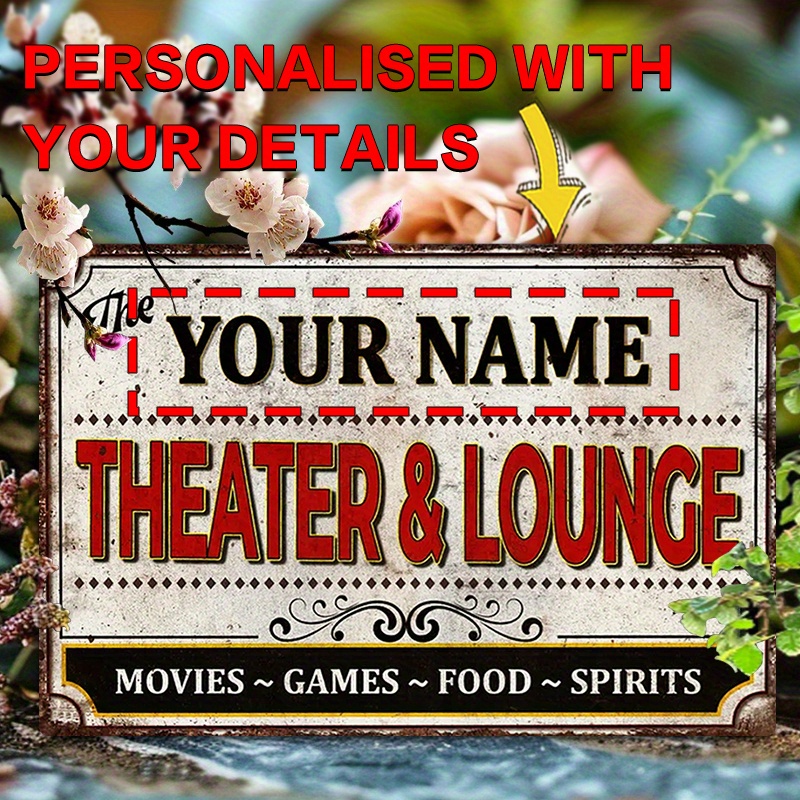 

Customizable Aluminum Metal Sign - Personalized Home Theater & Lounge Wall Art - Cinema, Video Games Room Decor - Family Entertainment Area - 1pc 8x12 Inch